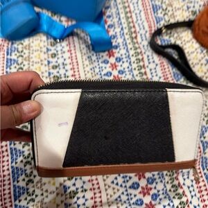 Chic Black and White Wallet with Brown Accent
